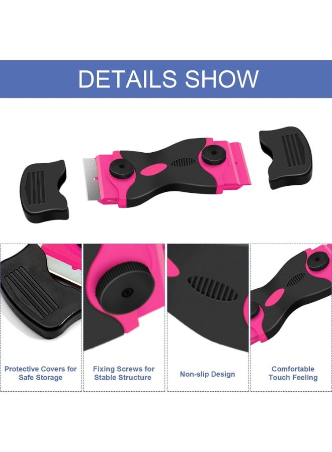 HOMESTAR 11-Piece Double Edged Razor Blade Scraper Tool Set | Dual-Head Adhesive Remover & Razor Blade Scraper Tool With 10 Razor Blades | For Removing Paint, Stickers, Labels, Caulk & Food Residue From Windows, Metal, Floors, Cars, Walls, Tiles, Glass, Stoves, Ovens & Induction Cooktops | Pink/Black | 1.8x4.95 Inch - Image 4